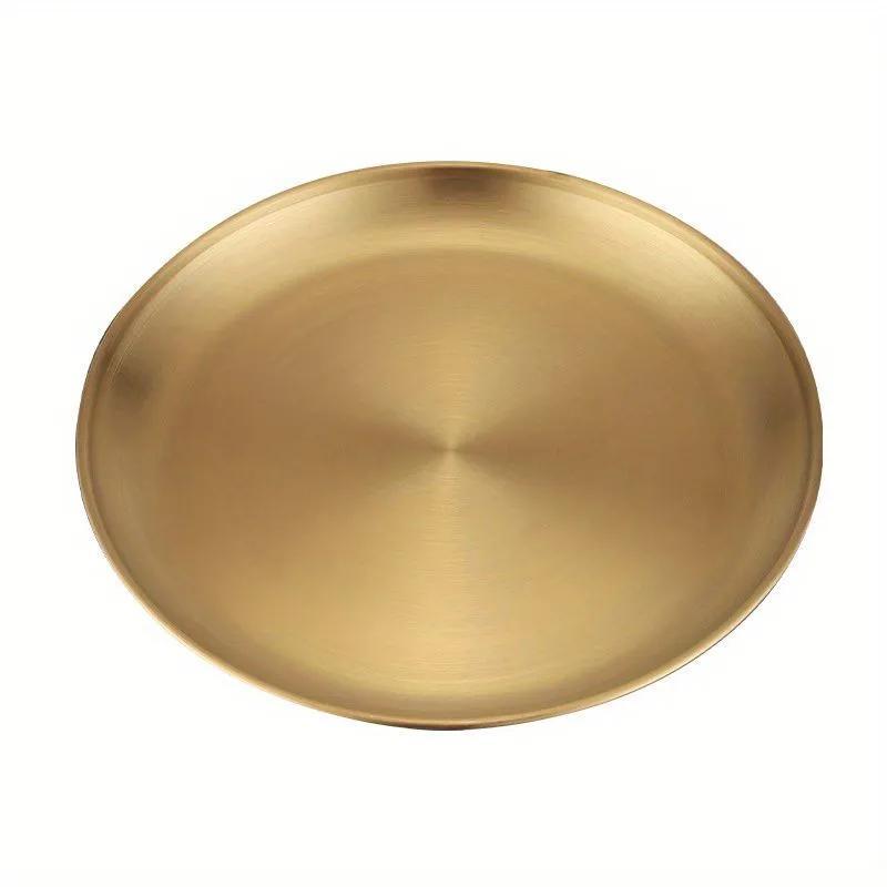 Stainless Steel Serving Plate 14cm Durable Thickened Design - Brushed Wire Texture Grip Radiant Gold Finish for Home Dining Table Settings - Image 2