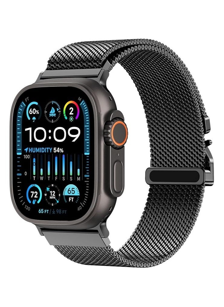 Compatible with Apple Watch Band Ultra 2/Ultra 49mm 46mm 45mm 44mm 42mm Men Women, Original Adjustable Stainless Steel Metal Mesh Strap for iWatch Series 10 9 8 7 SE 6 5 4 3 2 1(Black)  - Image 1