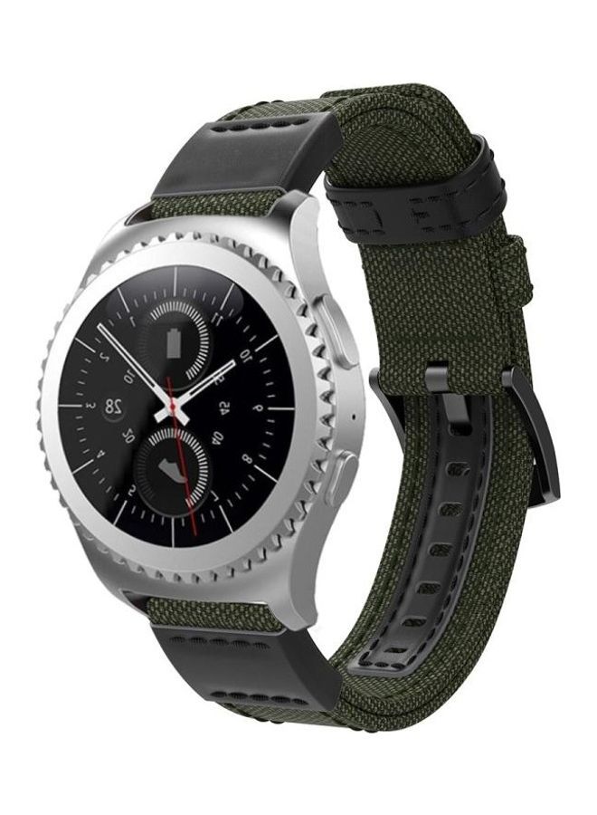 NIBEMINENT Canvas and Leather Wrist Strap Watch Band for Samsung Gear S2/Galaxy Active 42mm Green - Image 1