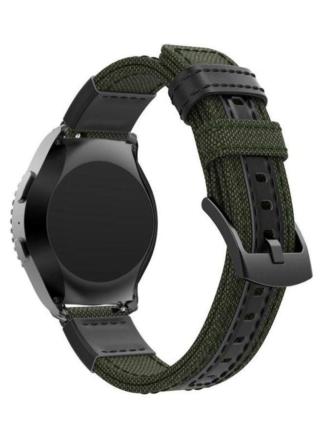 NIBEMINENT Canvas and Leather Wrist Strap Watch Band for Samsung Gear S2/Galaxy Active 42mm Green - Image 2