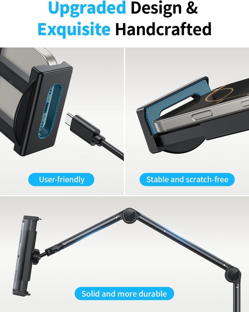 Omoton Tablet Stand Mount for Desk, Adjustable Phone Holder for Bed with Metal Arm Fits for 4.7-13 Inches iPad Pro, Air/Mini, Kindle and Phones - Image 4