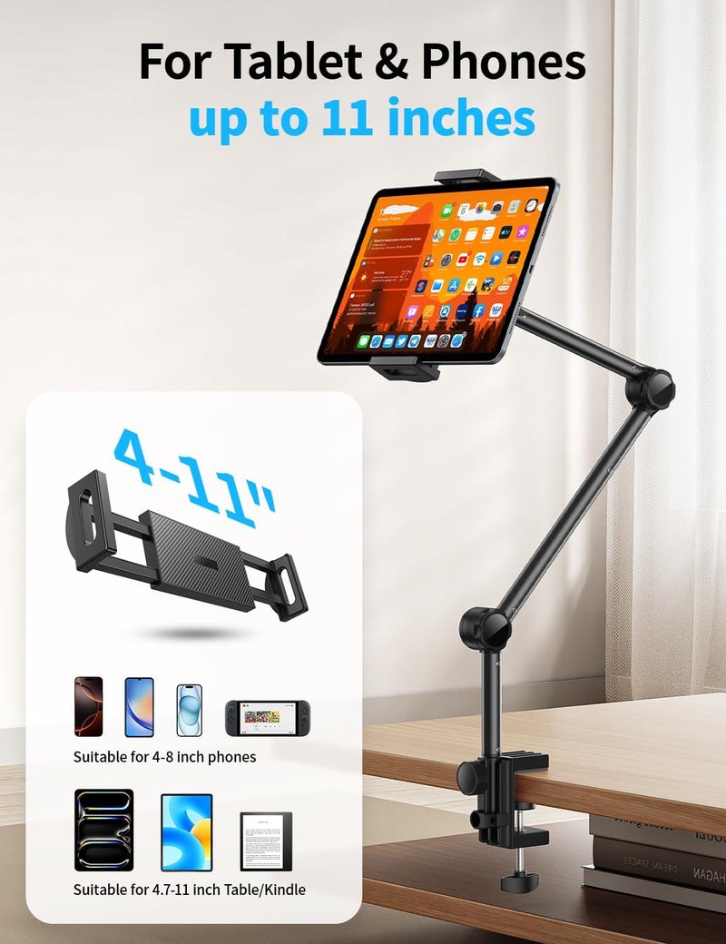 Omoton Tablet Stand Mount for Desk, Adjustable Phone Holder for Bed with Metal Arm Fits for 4.7-13 Inches iPad Pro, Air/Mini, Kindle and Phones - Image 3