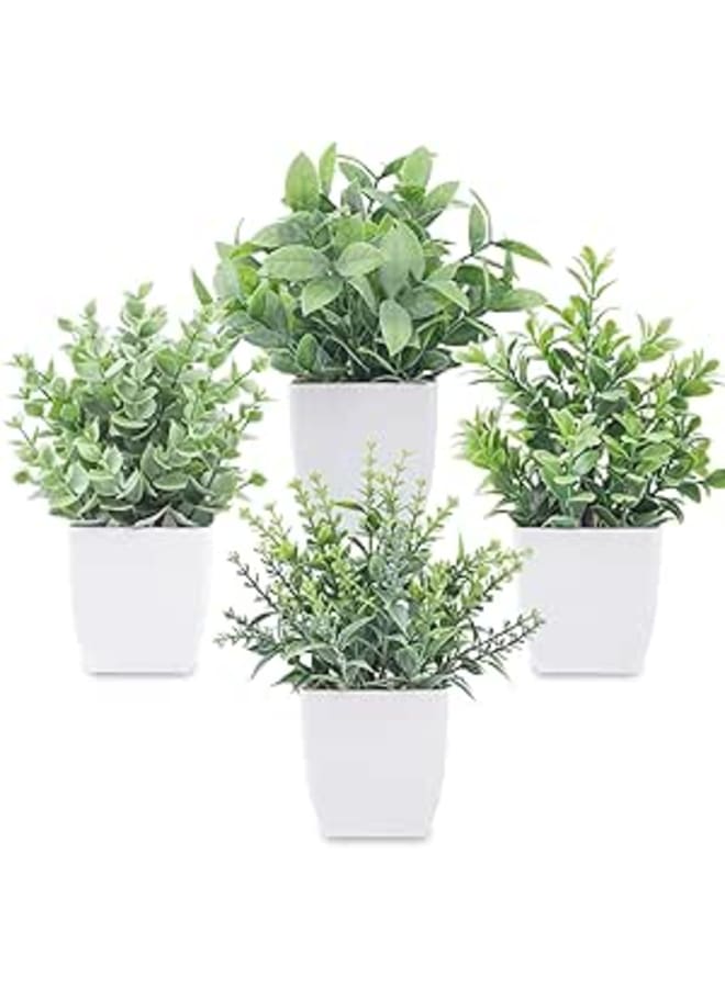 ماركة غير محددة مجموعة من 4 نباتات صناعية صغيرة من 16cm، نباتات خضراء صناعية مزروعة في أصص للديكور المنزلي، للاستخدام الداخلي، أو في المكاتب، أو في المنازل الريفية 