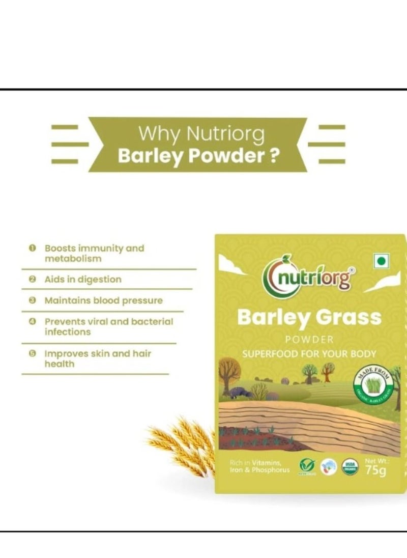 nutriorg - Barley Grass Powder – 75gm Barley Powder for Drinking Daily Greens Supplement - Image 1