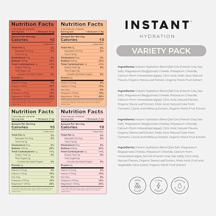 Instant Hydration Electrolytes Powder Packets - Variety Pack - Zero Sugar - Keto, Vegan, Gluten-Free, Non-GMO - Boost Recovery, Brain Function, Muscle & Tissue Health - 12 Sticks - Image 4