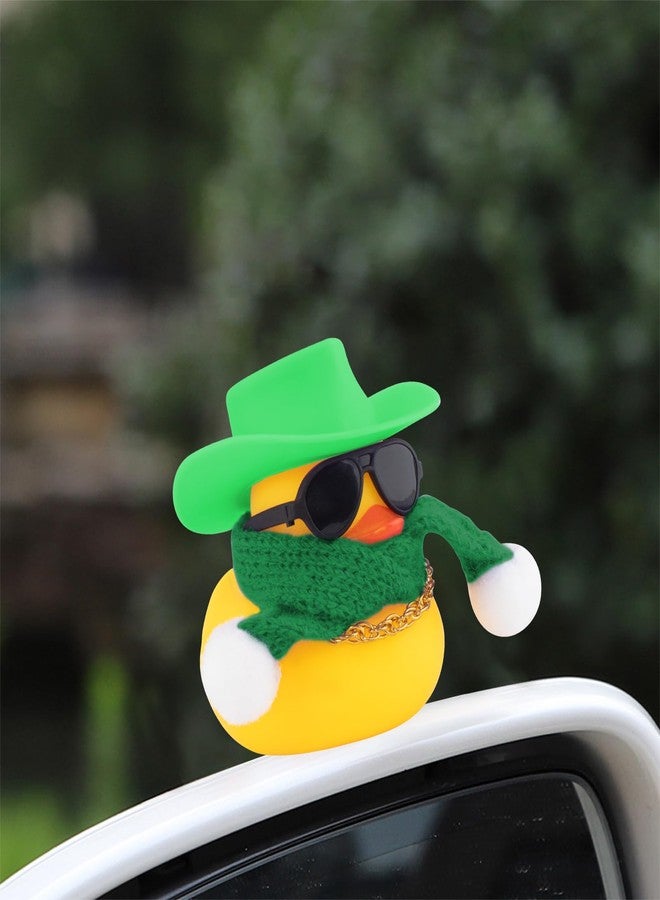 wonuu Winter Rubber Duck with Knitted Scarf Sunglasses Necklace Cowboy Hat, Mini Ducky for Home Party Ornament Car Accessories Dashboard Decoration, Green - Image 4