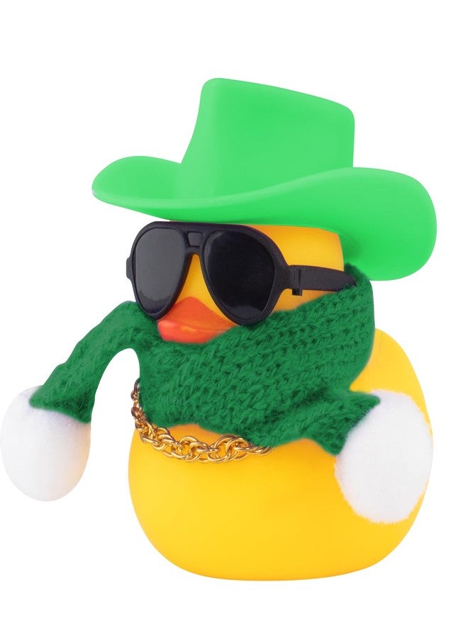 wonuu Winter Rubber Duck with Knitted Scarf Sunglasses Necklace Cowboy Hat, Mini Ducky for Home Party Ornament Car Accessories Dashboard Decoration, Green - Image 1