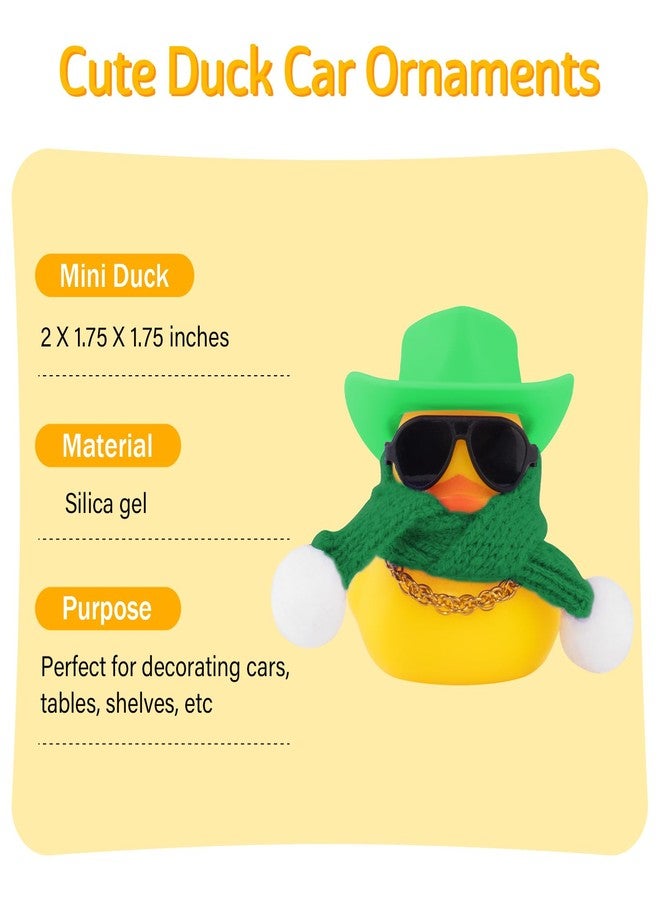 wonuu Winter Rubber Duck with Knitted Scarf Sunglasses Necklace Cowboy Hat, Mini Ducky for Home Party Ornament Car Accessories Dashboard Decoration, Green - Image 2