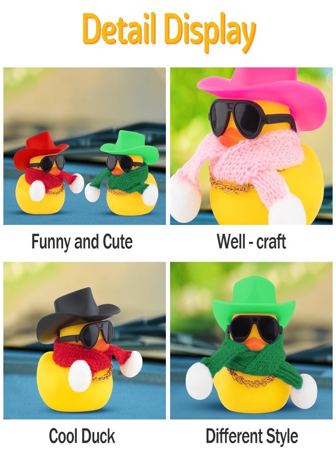 wonuu Winter Rubber Duck with Knitted Scarf Sunglasses Necklace Cowboy Hat, Mini Ducky for Home Party Ornament Car Accessories Dashboard Decoration, Green - Image 3