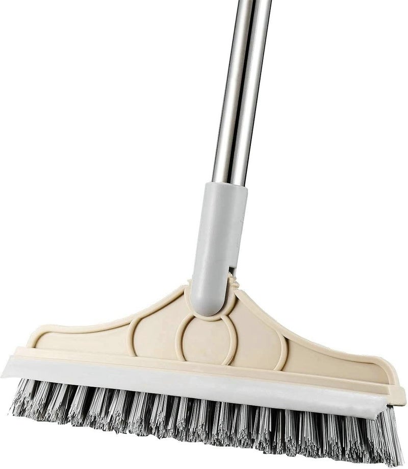 Magic Broom 2 in 1 Scrub Brush with Long Handle VShape Stiff Bristle Brush Scraper Squeegee and 120 Rotating Head for Bathroom Glass and Wall Cleaning