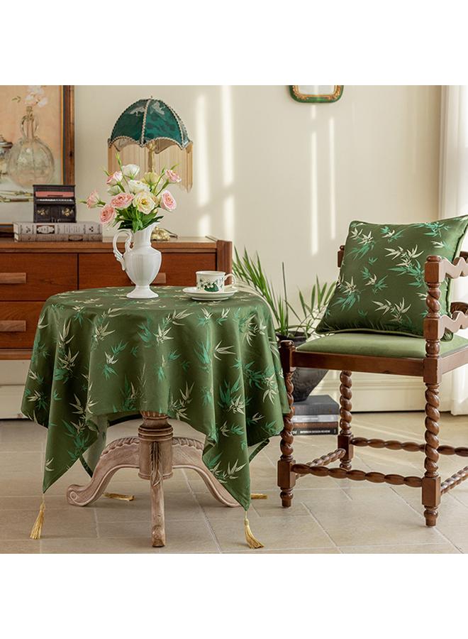 Bluejw Bamboo Pattern Classical Table Fabric Chinese Artistic Tablecloth Light Luxury Round Table Coffee Table Cover Retro Tassel Tablecloth - Image 1