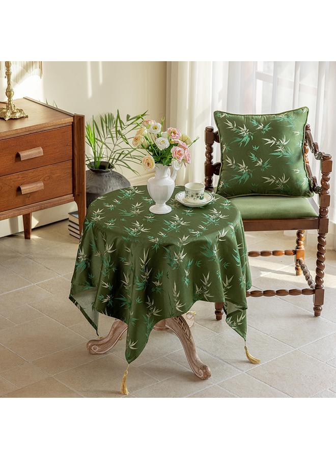 Bluejw Bamboo Pattern Classical Table Fabric Chinese Artistic Tablecloth Light Luxury Round Table Coffee Table Cover Retro Tassel Tablecloth - Image 2