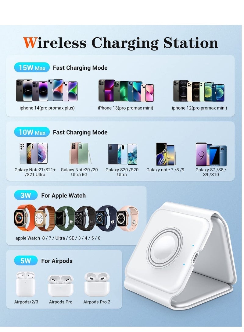 ELTRAZONE Wireless Charger 3 in 1, Magnetic Foldable Wireless Charging Station for iPhone 13/12/11 Pro Max/X/Xs Max/8/8 Plus, iWatch Series 7/6/5/SE/4/3/2, - Image 2
