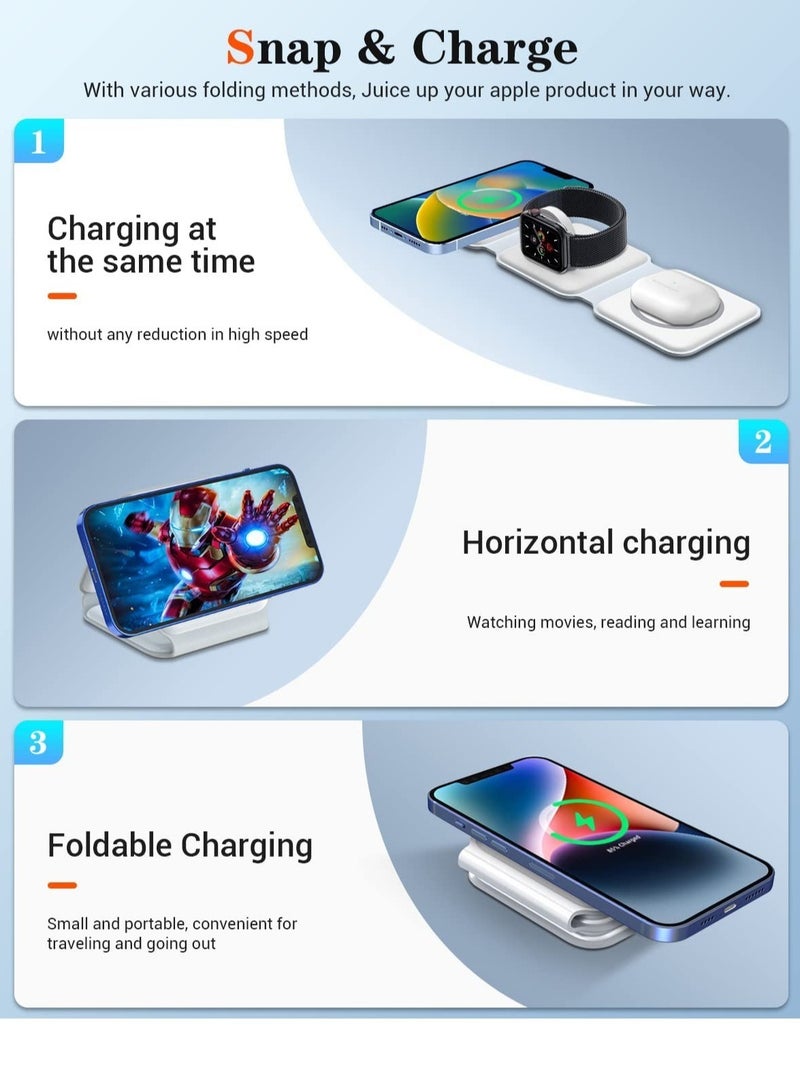 ELTRAZONE Wireless Charger 3 in 1, Magnetic Foldable Wireless Charging Station for iPhone 13/12/11 Pro Max/X/Xs Max/8/8 Plus, iWatch Series 7/6/5/SE/4/3/2, - Image 3