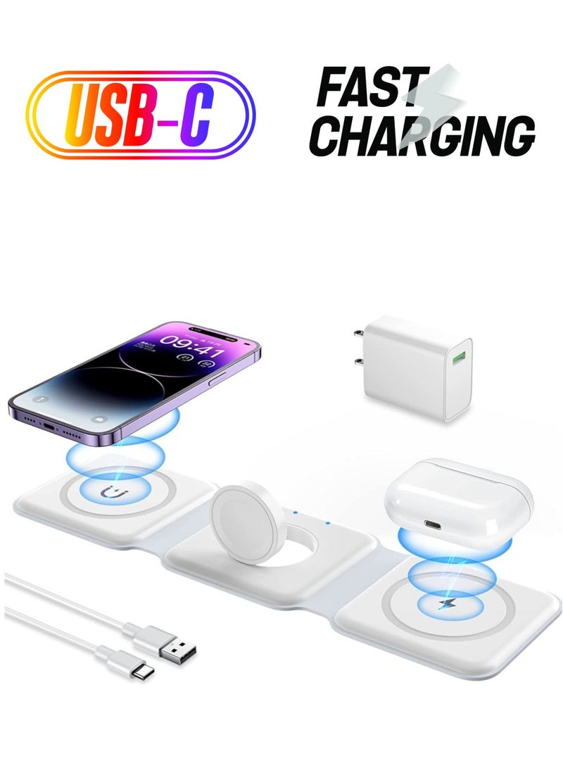 ELTRAZONE Wireless Charger 3 in 1, Magnetic Foldable Wireless Charging Station for iPhone 13/12/11 Pro Max/X/Xs Max/8/8 Plus, iWatch Series 7/6/5/SE/4/3/2, - Image 1