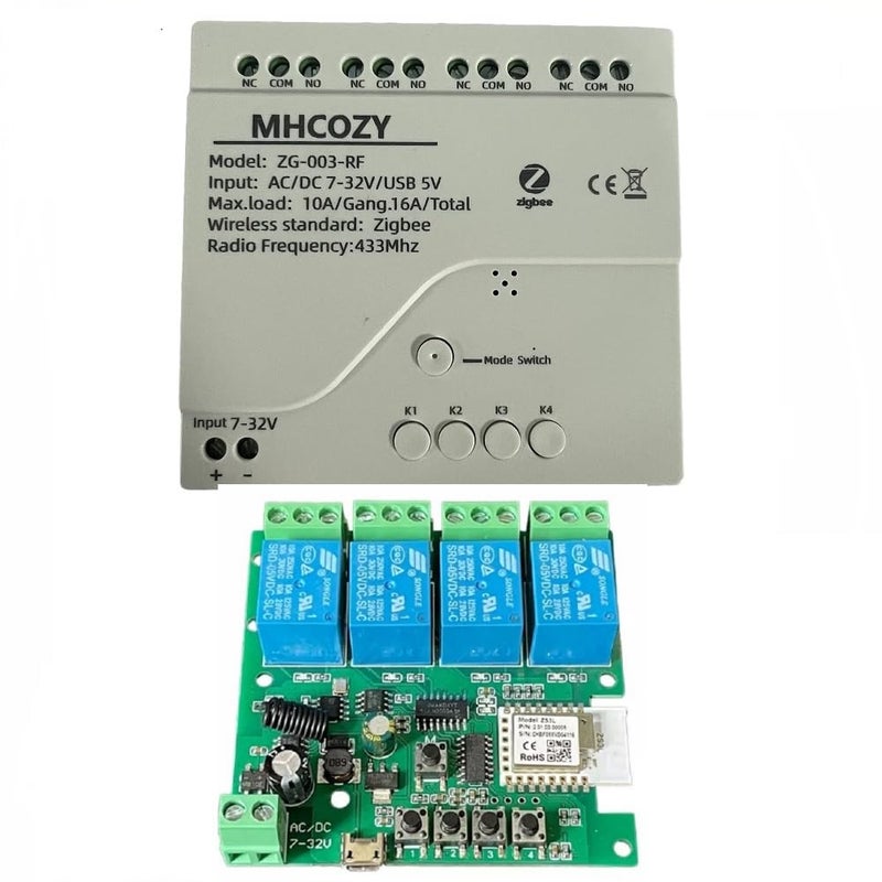 MHCOZY 4 Channel 12V ZigBee Relay Switch with Clean Contact Adjustable SelfLock and Momentary Interlock Working ModeAutomate Garage Gate Door BlindZigbee Hub Needed