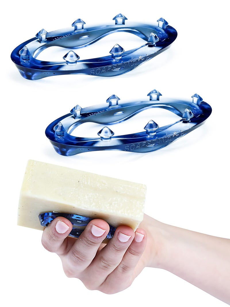 SoapStandle Bar Soap Gripper No Goo or Mess Soap Holder for Bath and Showers 2 Pack, Blue - Image 1