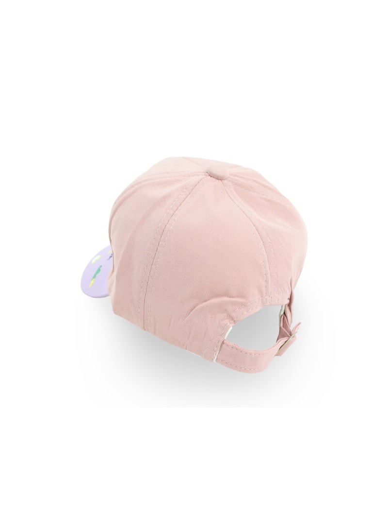 Fancy Girls Cotton Cap – Dusty Pink with "Racer Dino" Design - Image 3