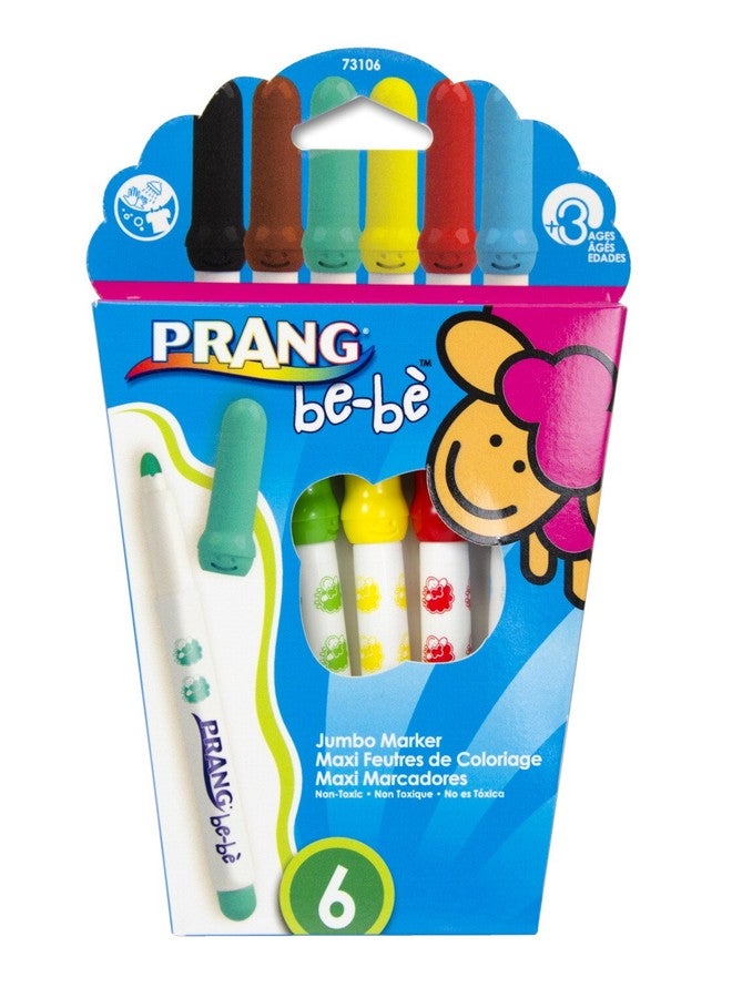 PRANG be-be Jumbo Art Markers for Small Children, Washable, Assorted Colors, 6-Pack (73106) - Image 1