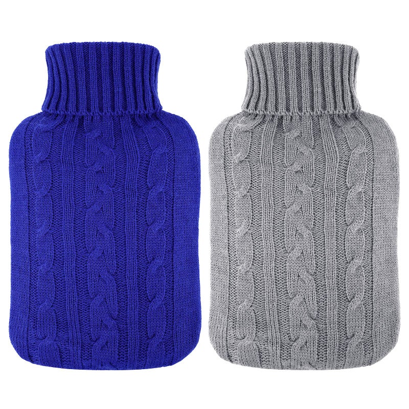 Vesici 2 Pieces Hot Water Bottle Cover Soft Cover Only Knitted Hot Water Bottle Sweater for Winter Compress and Cold Therapy Menstrual Cramps Neck Shoulder Pain ReliefRoyalBlue Grey