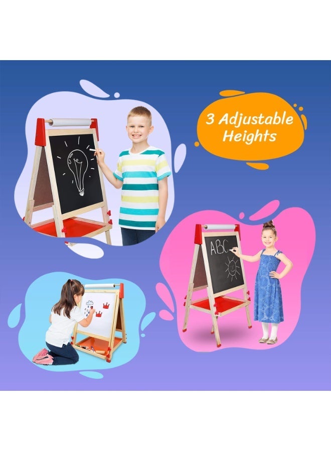 Adjustable Double-Sided Magnetic Art Easel for Kids - Wooden Drawing Chalkboard, Height Adjustable, Ideal for Creative Learning u0026 Artistic Fun for Ages 3-10 - Image 3