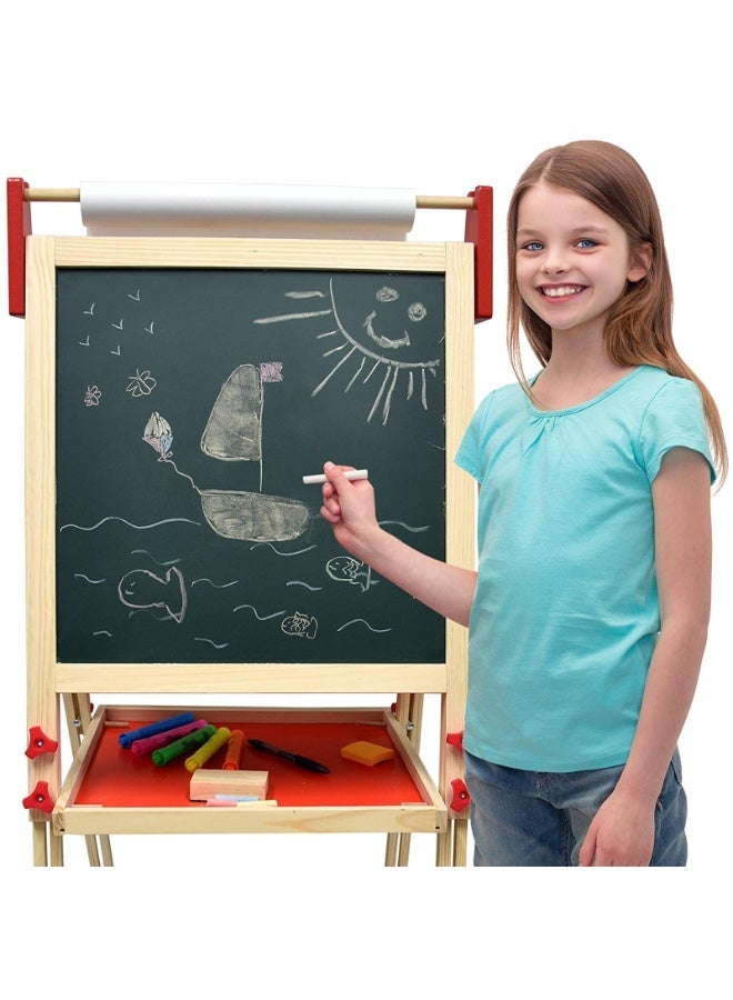 Adjustable Double-Sided Magnetic Art Easel for Kids - Wooden Drawing Chalkboard, Height Adjustable, Ideal for Creative Learning u0026 Artistic Fun for Ages 3-10 - Image 4