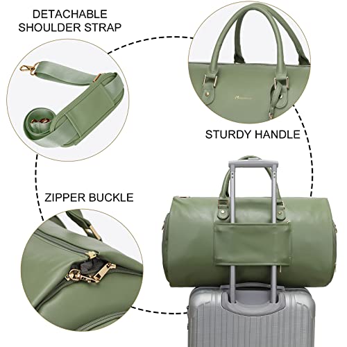 Modoker Women Convertible Leather Garment Bag with Shoulder Strap, PU Leather Garment Duffel Bag Carry on 2 in 1 Hanging Suitcase Suit Travel Bags, Green - Image 5