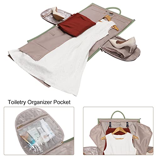 Modoker Women Convertible Leather Garment Bag with Shoulder Strap, PU Leather Garment Duffel Bag Carry on 2 in 1 Hanging Suitcase Suit Travel Bags, Green - Image 2