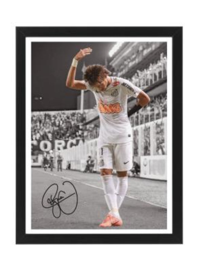 Neymar Santos FC Printed Autograph - Framed Poster 30x40cm - Football Memorabilia, Soccer Collectible, Gift for Fans , Man Cave