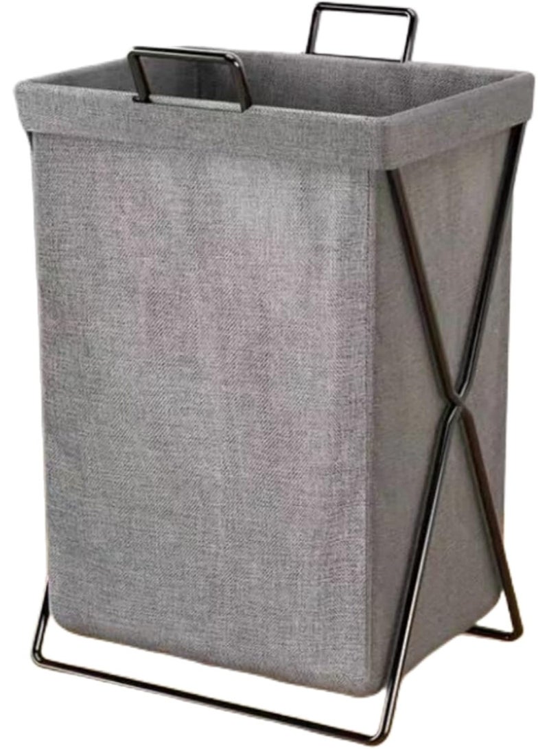 ZOOMEE Foldable Laundry Basket, 50L Collapsible Waterproof Hamper with Stainless Steel Frame, Dark Grey - Image 1