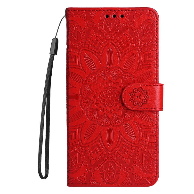 HuHa Case Cover For OnePlus 12 Embossed Sunflower Leather Phone Case(Red) - Image 2