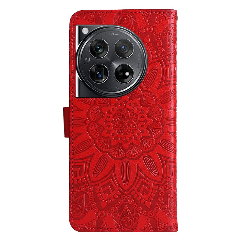 HuHa Case Cover For OnePlus 12 Embossed Sunflower Leather Phone Case(Red) - Image 3