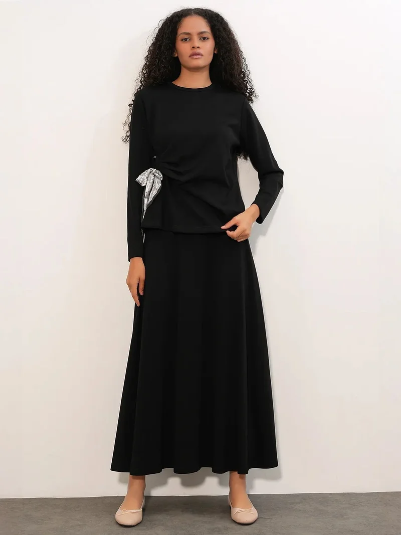 BIG DART BDART Long Sleeve Blouse And Wide-leg Skirt Coord