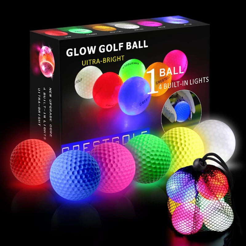 Crestgolf 4 Built-in Lights Glow Golf Balls | 300-hr Lighting Time Glow in The Dark Golf Balls | 3-Layer Design Light up Water Resistant LED Night Golf Ball(Multicolor 6pcs&3pcs - Image 1