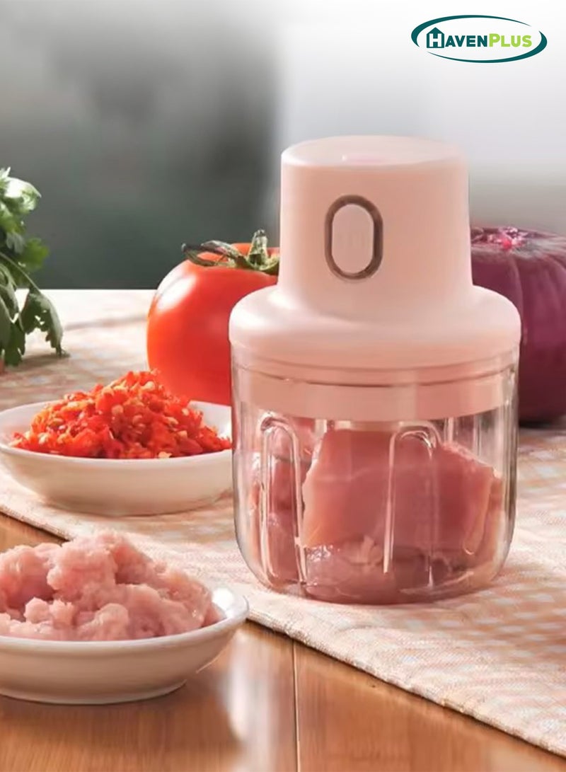 HavenPlus HavenPlus Electric Mini Garlic Chopper, Intelligent Electric Garlic Machine, Food Chopper, Mini Food Processors, Wireless Portable Kitchen Food Mixer with USB Charging (250ML)  - Image 1