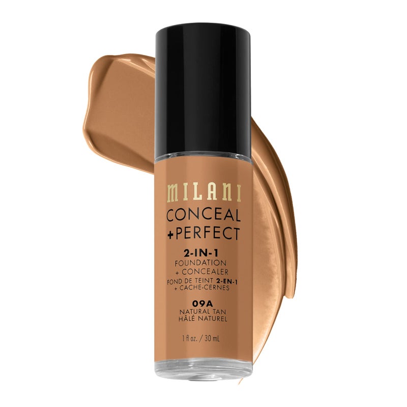 Milani Conceal  Perfect 2in1 Foundation  Concealer for a Flawless Complexion Under Eye Corrector Cover Redness and Imperfections Waterproof and Sweatproof  Natural Tan