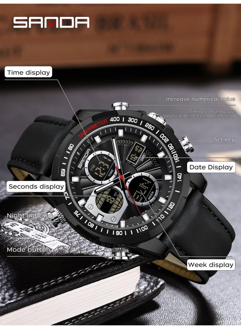 Sanda Men Military Sport Quartz Digital LED Wrist Watch Top Brand Luxury Date Week Waterproof Male Electronic Clock - Image 2