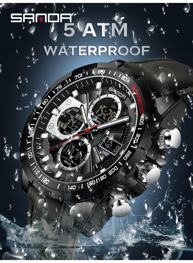 Sanda Men Military Sport Quartz Digital LED Wrist Watch Top Brand Luxury Date Week Waterproof Male Electronic Clock - Image 4