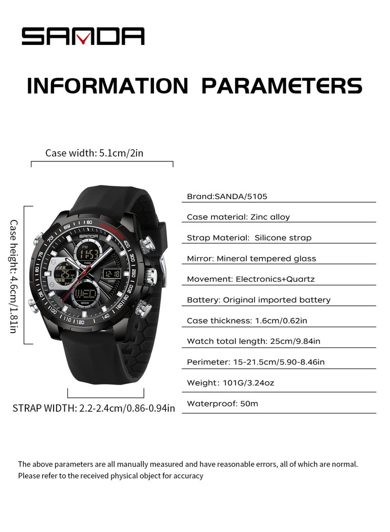 Sanda Men Military Sport Quartz Digital LED Wrist Watch Top Brand Luxury Date Week Waterproof Male Electronic Clock - Image 3