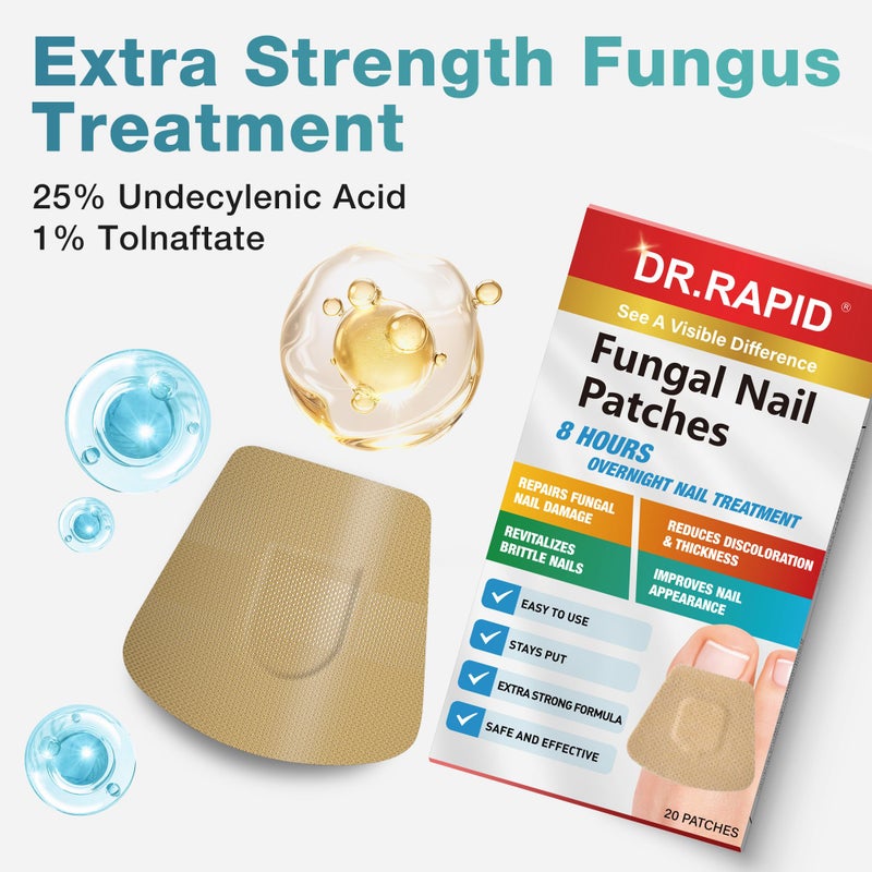 DR.RAPID Fungal Nail Patches, Toenail Fungus Treatment Extra Strength - 20 Fungal Nail Patches for Toe Nail Fungus Treatments, 8-Hour Nighttime Nail Fungus Patches for Nail Fungus Treatment - Image 2