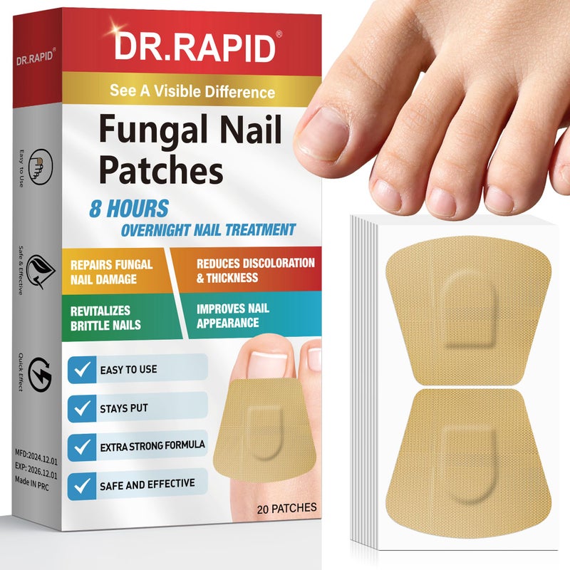 DR.RAPID Fungal Nail Patches, Toenail Fungus Treatment Extra Strength - 20 Fungal Nail Patches for Toe Nail Fungus Treatments, 8-Hour Nighttime Nail Fungus Patches for Nail Fungus Treatment - Image 1