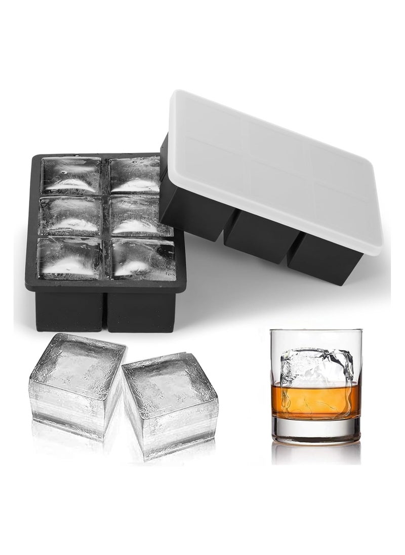 Oasisgalore - Large Ice Cube Tray with Lid for Whiskey Big Square Ice Cube Maker for Cocktail - 2Pack Silicone Old Fashioned Ice Cube Trays - Huge Cubed Ice Trays for Whisky - Image 1