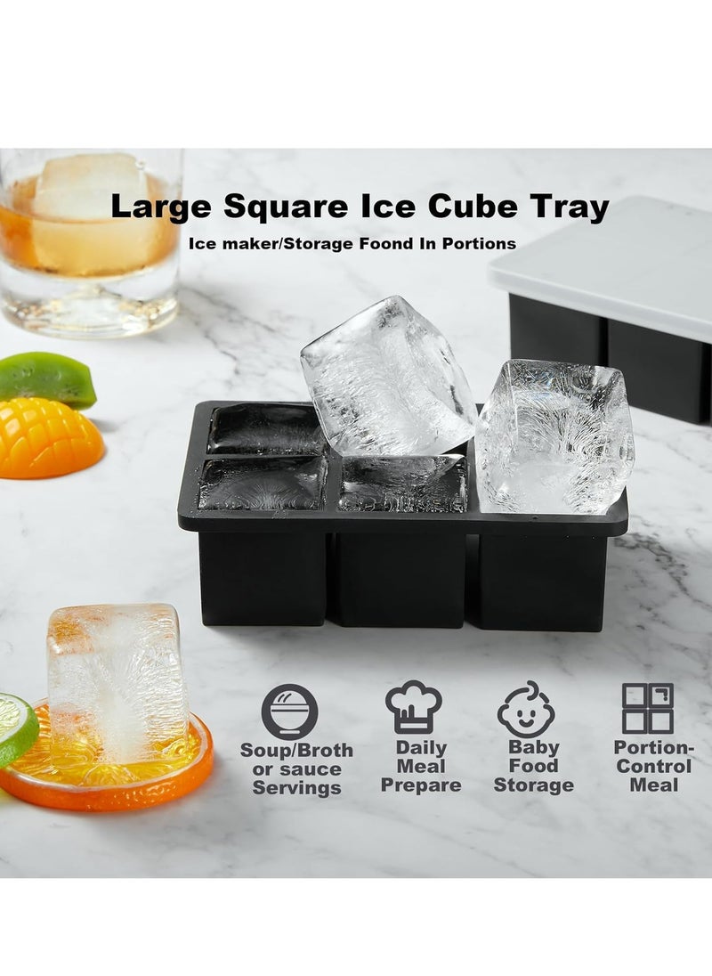 Oasisgalore - Large Ice Cube Tray with Lid for Whiskey Big Square Ice Cube Maker for Cocktail - 2Pack Silicone Old Fashioned Ice Cube Trays - Huge Cubed Ice Trays for Whisky - Image 1
