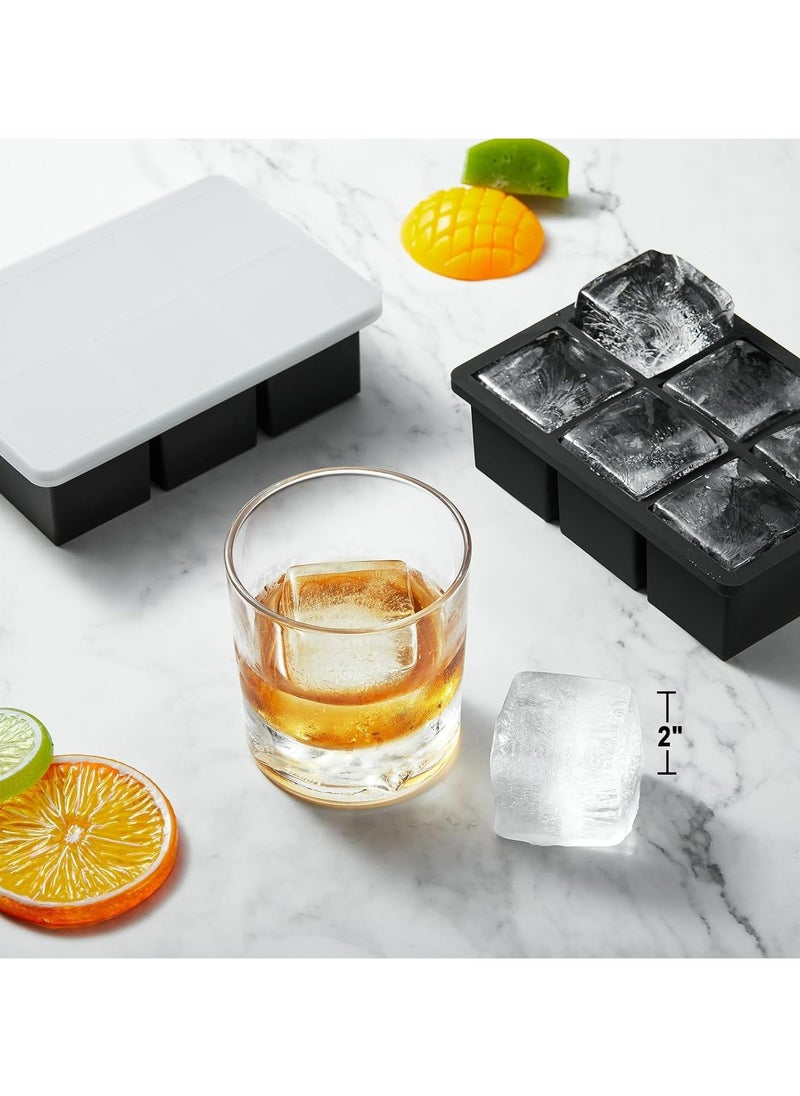 Oasisgalore - Large Ice Cube Tray with Lid for Whiskey Big Square Ice Cube Maker for Cocktail - 2Pack Silicone Old Fashioned Ice Cube Trays - Huge Cubed Ice Trays for Whisky - Image 1