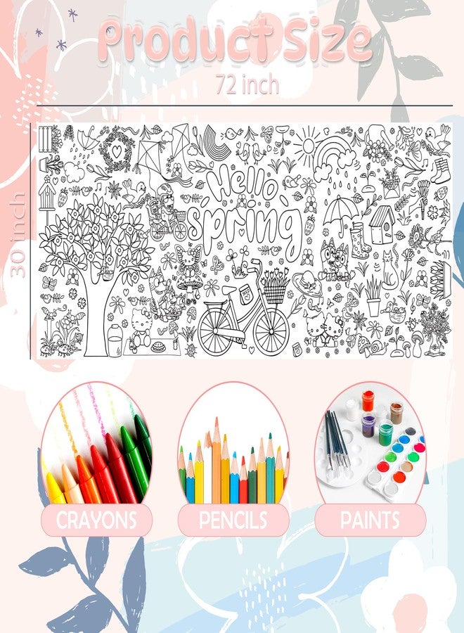WPROICHD Spring Giant Coloring Poster/Tablecloth - Spring Crafts for Kids - 30 x 72 Inches Jumbo Coloring Banner Kids Games Gifts Activities Decor Party Favors - Image 2