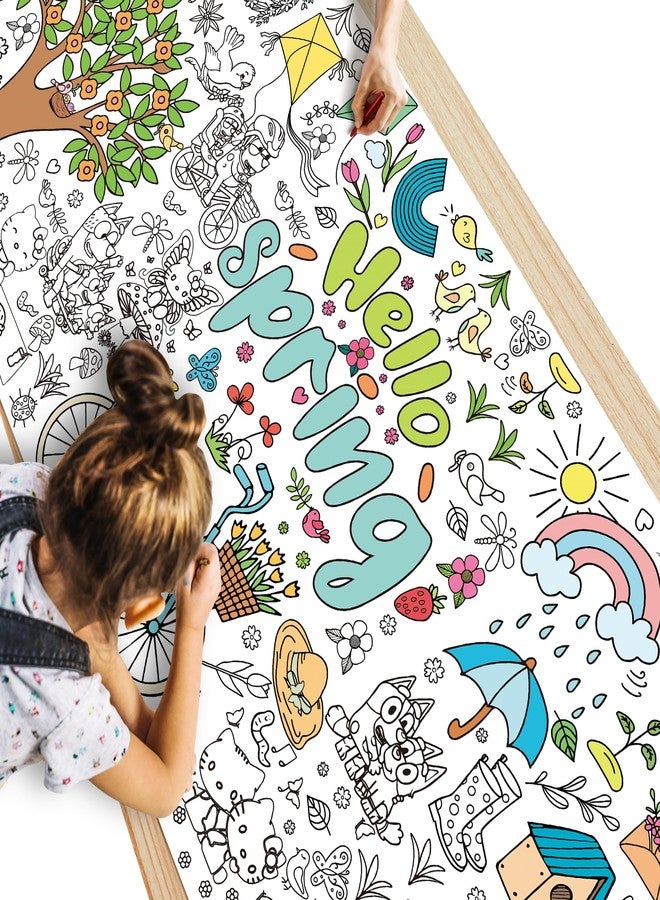 WPROICHD Spring Giant Coloring Poster/Tablecloth - Spring Crafts for Kids - 30 x 72 Inches Jumbo Coloring Banner Kids Games Gifts Activities Decor Party Favors - Image 1