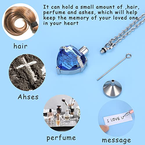 MTLEE 3 Pieces Cremation Urn Necklace for Ashes Vertical Bar Zircon, Heart Crystal Necklace Urn Stainless Steel Waterproof Memorial Pendant(Blue Zircon) - Image 5