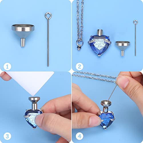 MTLEE 3 Pieces Cremation Urn Necklace for Ashes Vertical Bar Zircon, Heart Crystal Necklace Urn Stainless Steel Waterproof Memorial Pendant(Blue Zircon) - Image 4