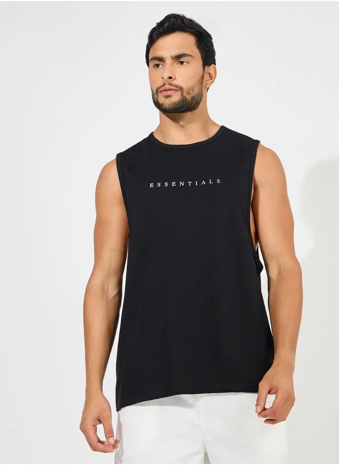 ستايلي Styli Minimal Print Drop Armhole Cotton Tank