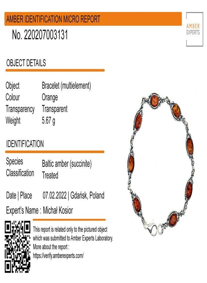 HolidayGiftShops Sterling Silver Honey Baltic Amber Bracelet Kim, Genuine Baltic Amber Bracelet for Women, Amber Jewelry for Women, Amber Bracelets for Adults, Sterling Silver Collection - Image 3